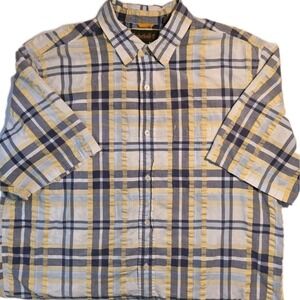 Timberland Men's Yellow And Blue Plaid Textured Button XL Cotton Oxford  Casual